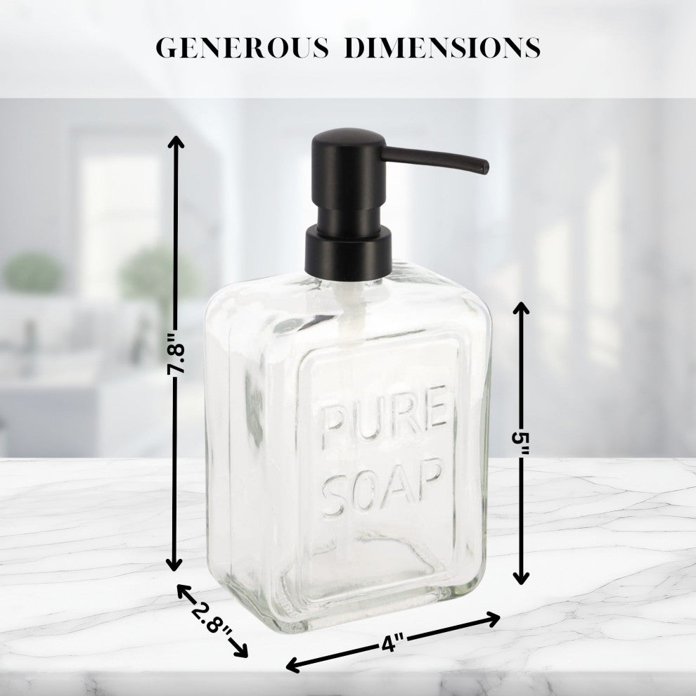 Vintage-Style Glass Soap Dispenser with PURE SOAP Design - 18 fl oz, Clear