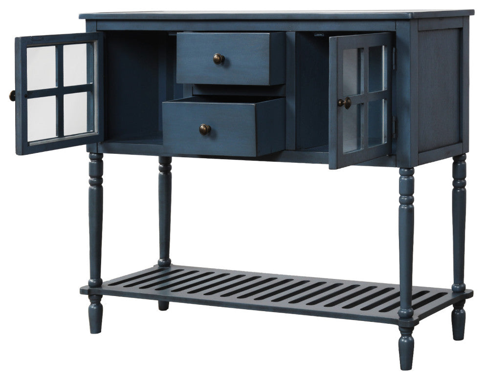 TATEUS Solid Wood  Console Table with Shelf and Storage in Antique Navy