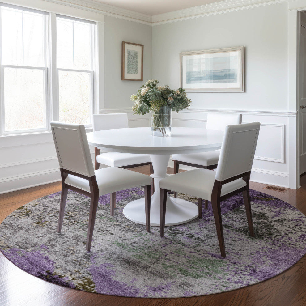 Machine Washable Indoor/Outdoor Chantille ACN1911 Violet 8' x 8' Round Rug