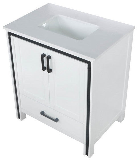 Ziva White 30" Single Vanity, Cultured Marble Top, White Square Sink