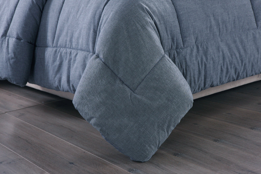 Washed Cotton Comforter Mini Set, Blue, King