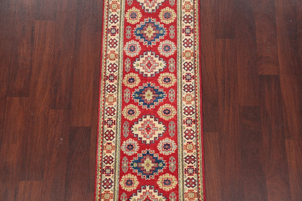 Traditional Kazak Hand-Knotted Pakistani Oriental Runner Rug, Red, 5'10"X2'0"