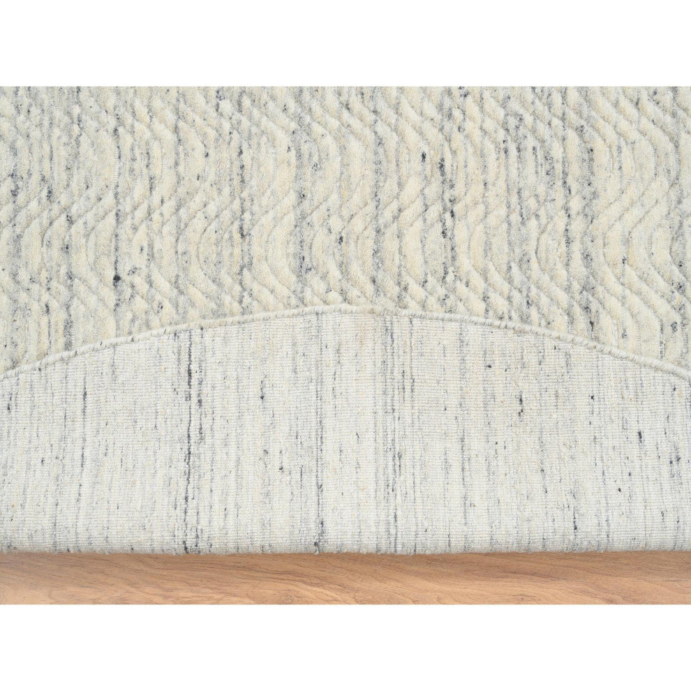 Beige Wool Hand Loomed Variegated Textured Modern Design Round Rug, 9'10"x9'10"