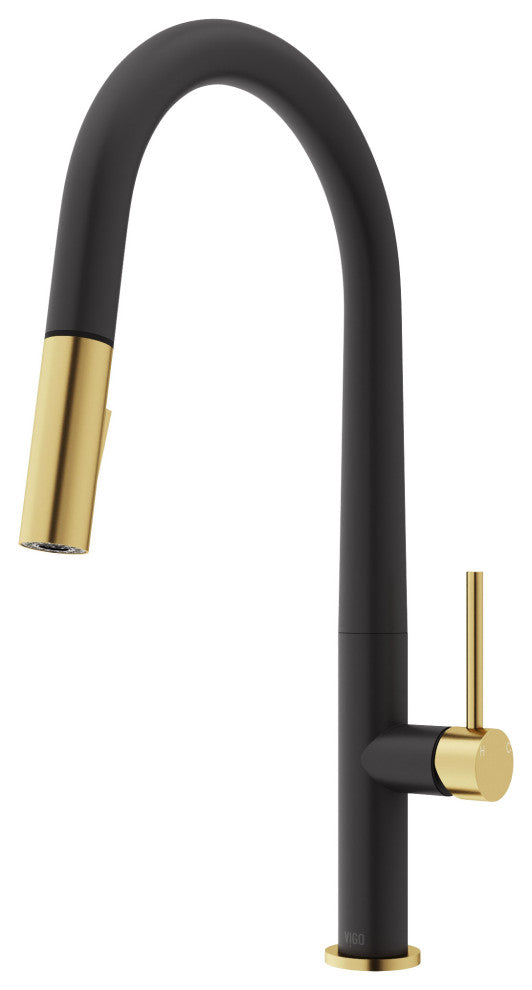 VIGO Greenwich 18" H Single Handle Pull-Down Sprayer Kitchen Faucet, Matte Black/Matte Brushed Gold, No Sensor, Without Extras