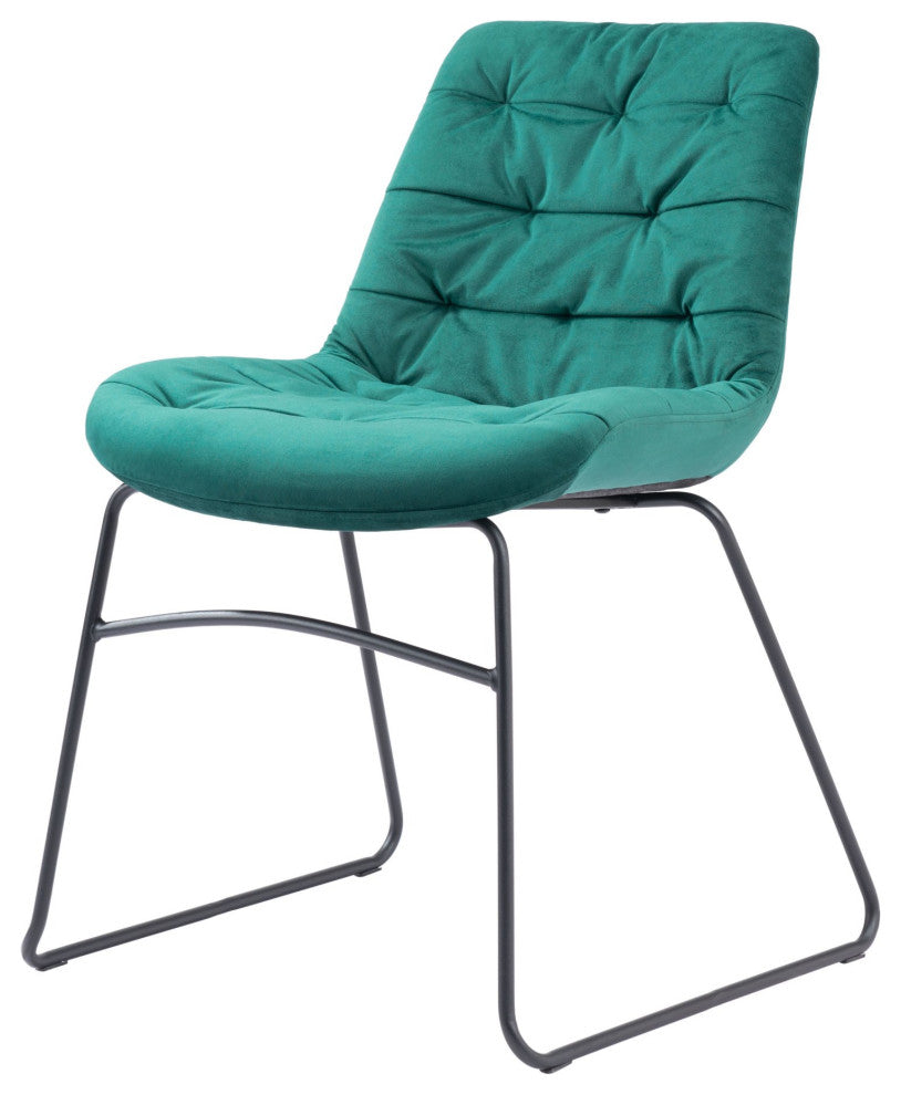 Dining Chair, Set of 2, Steel Metal, Fabric, Green, Black, Kitchen Cafe Bistro