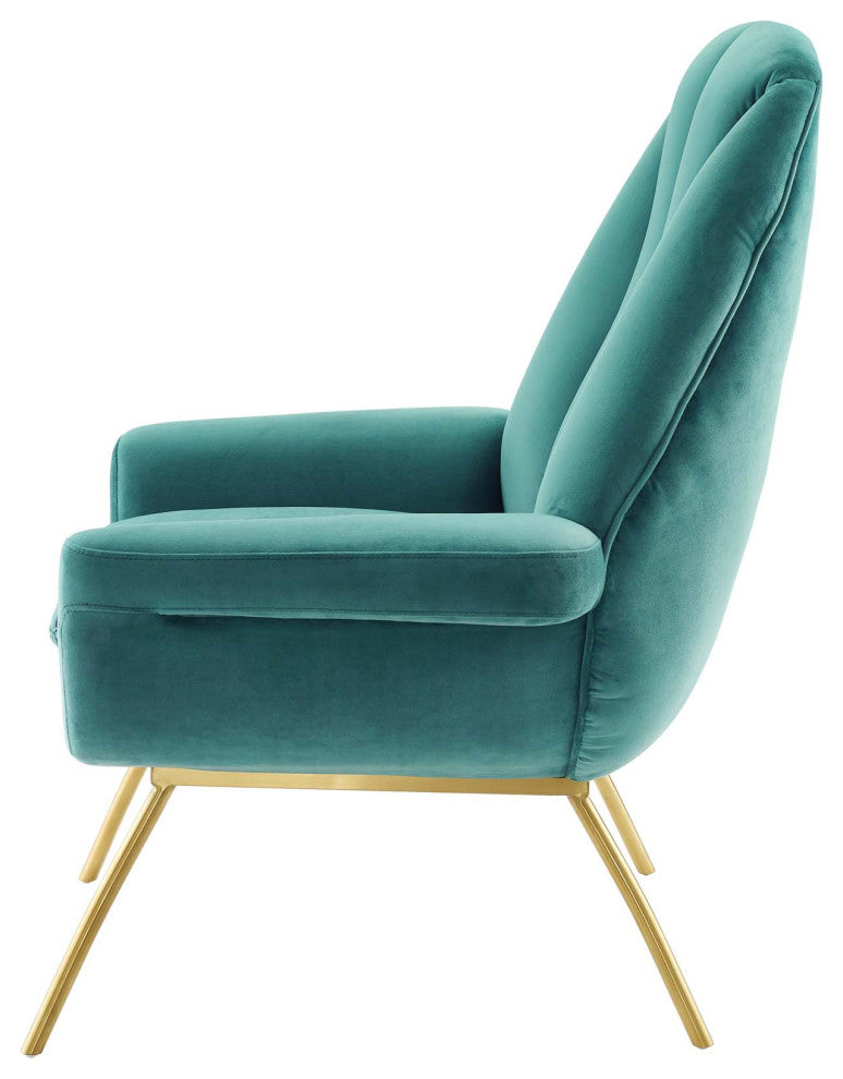 Armchair Accent Chair, Set of 2, Velvet, Metal, Teal Blue, Modern, Lounge