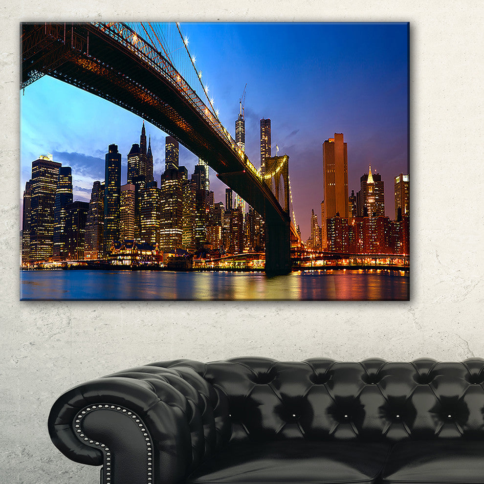"Manhattan City With Bridge Under Blue Sky" Wall Art, 40"x20"