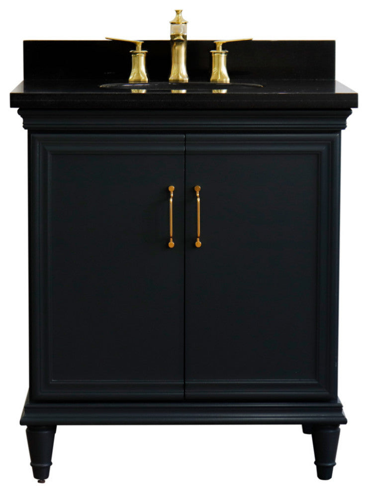 31" Single Vanity, Dark Gray Finish With Black Galaxy And Oval Sink