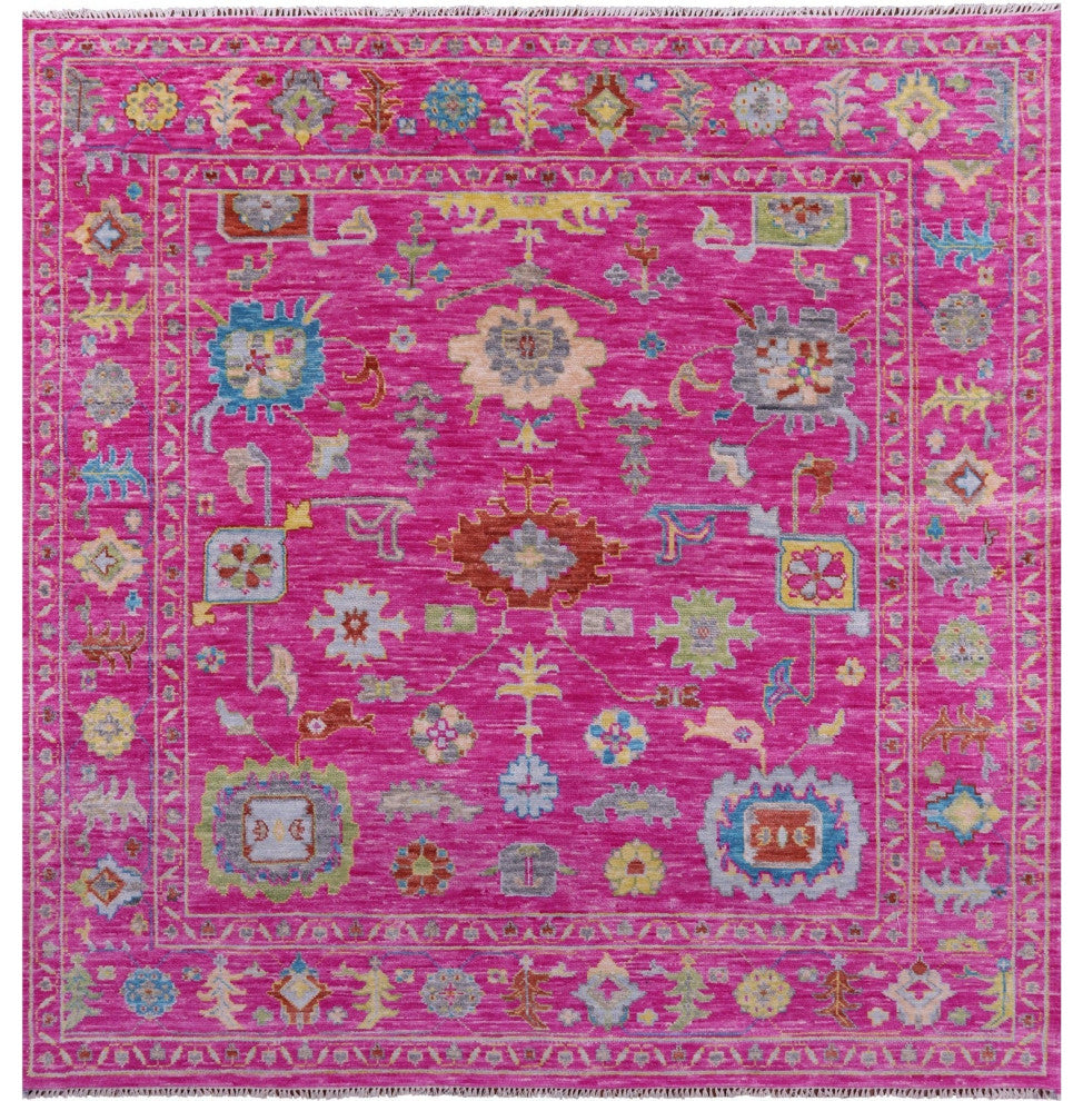 8' Square Hand Knotted Turkish Oushak Wool Rug - Q14950