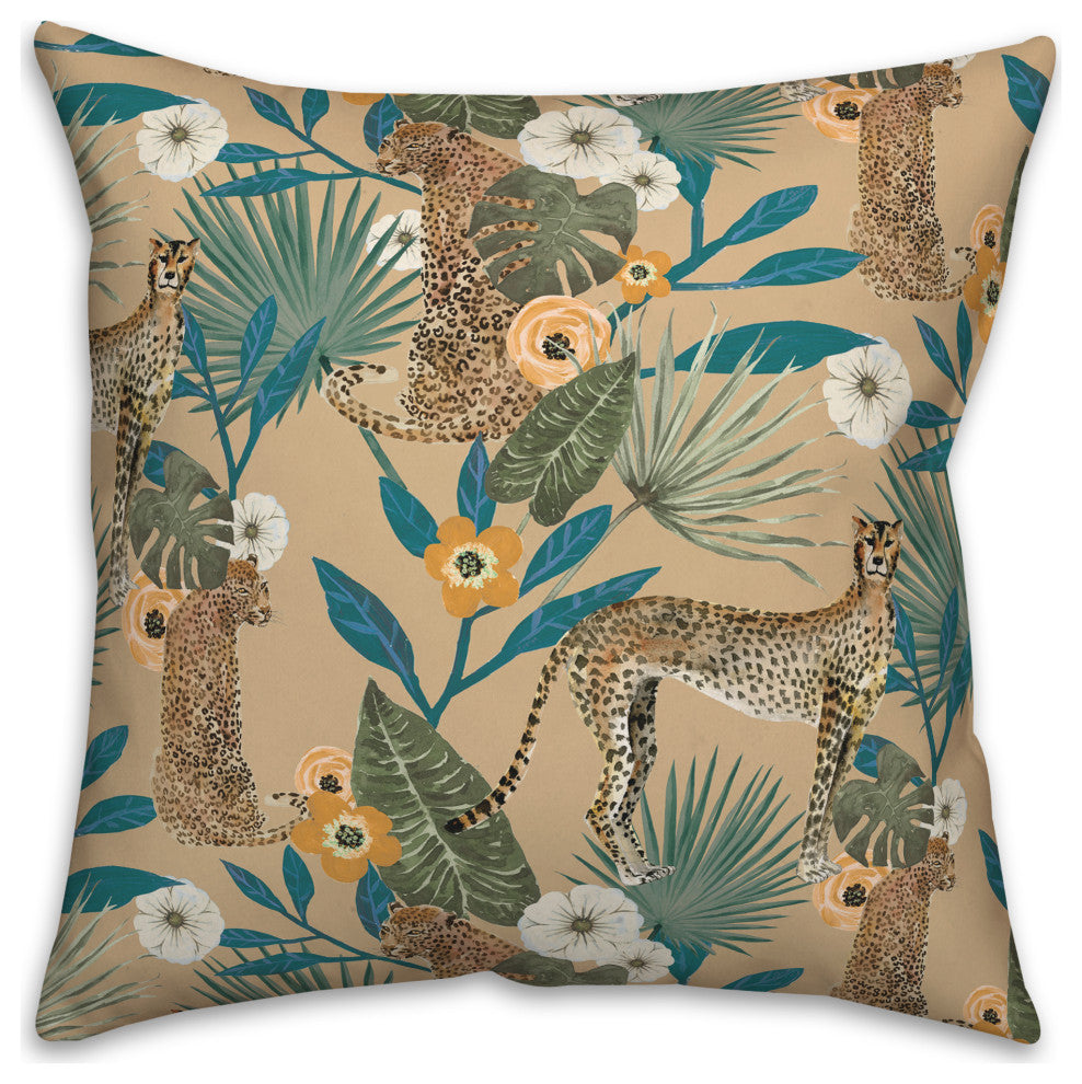 Tropical Cheetah Beige 18x18 Spun Poly Pillow