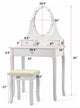Costway 3 Drawers Bedroom Vanity Makeup Dressing Table Stool Set Lighted Mirror