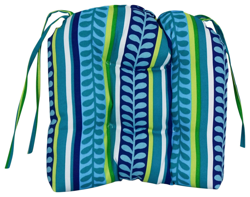 16" Patterned Outdoor U-Shaped Tufted Chair Cushions, Set of 4, Pike Azure