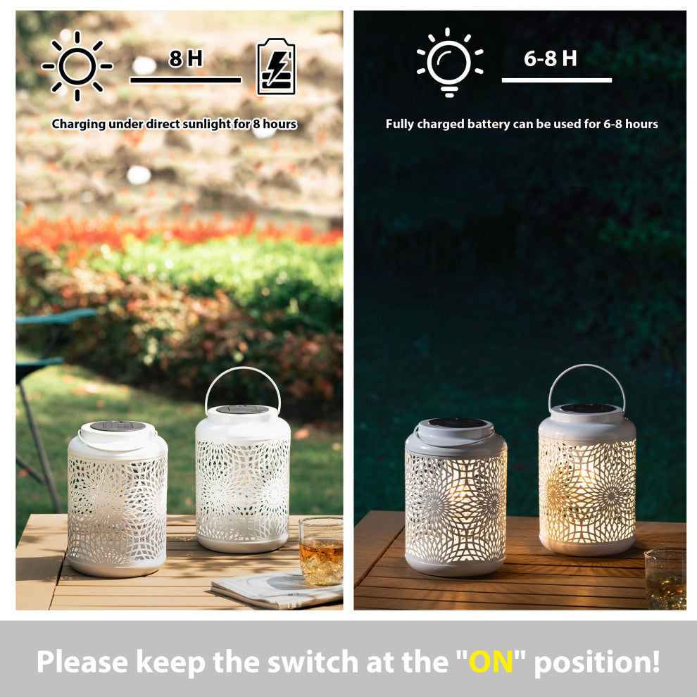 Metal Cutout Solar Powered Hanging Lantern, 2-Piece Set