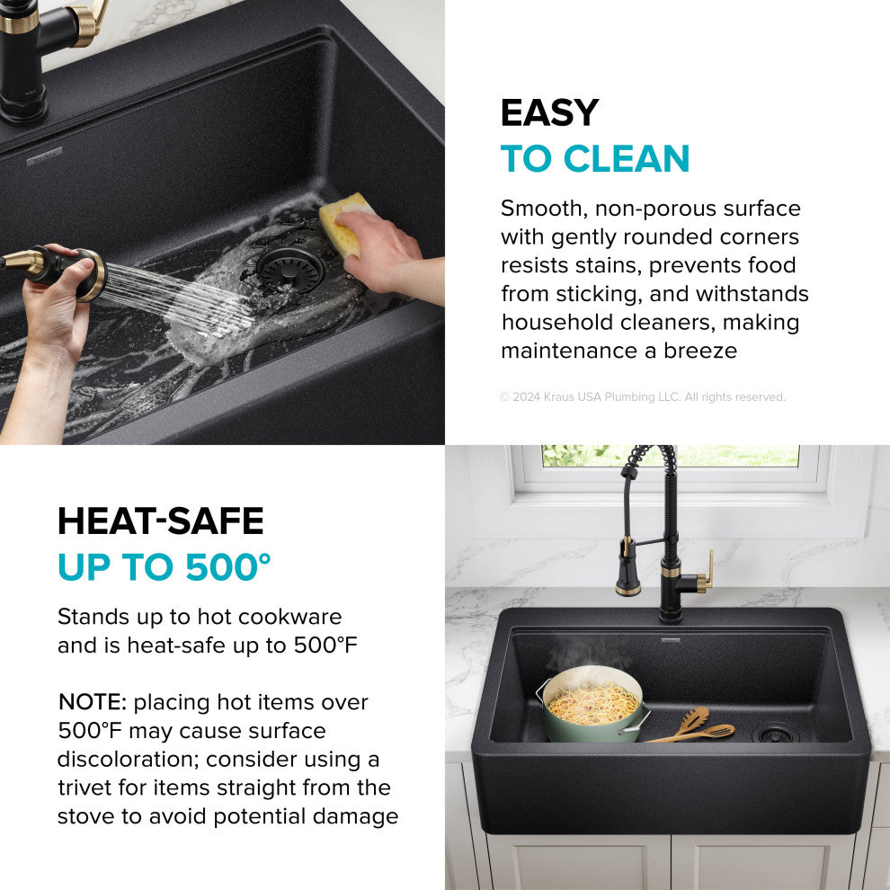 KRAUS Bellucci 33" Workstation Drop, Farmhouse Granite Kitchen Sink MBL