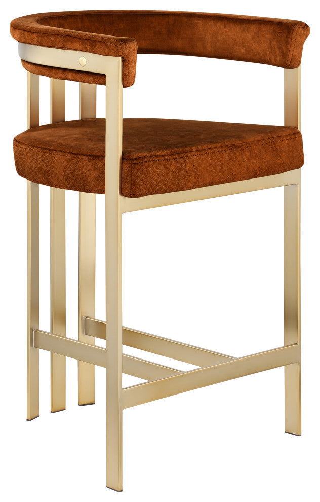 Marcello Upholstered Counter Stool, Cognac, Velvet, Brushed Brass