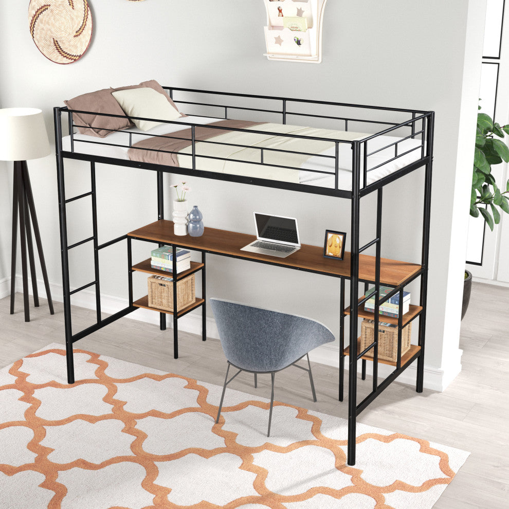 Gewnee Twin-size Loft Bed with Table & Shelves