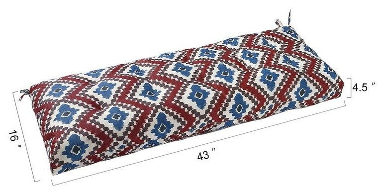Tufted Indoor Outdoor Patio Bench Cushion, Ikat Red