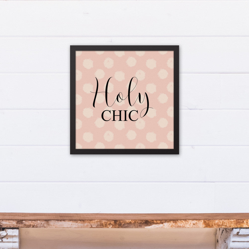Holy Chic Cream Polka Dots on Pink 13.73x13.73 Black Framed Canvas