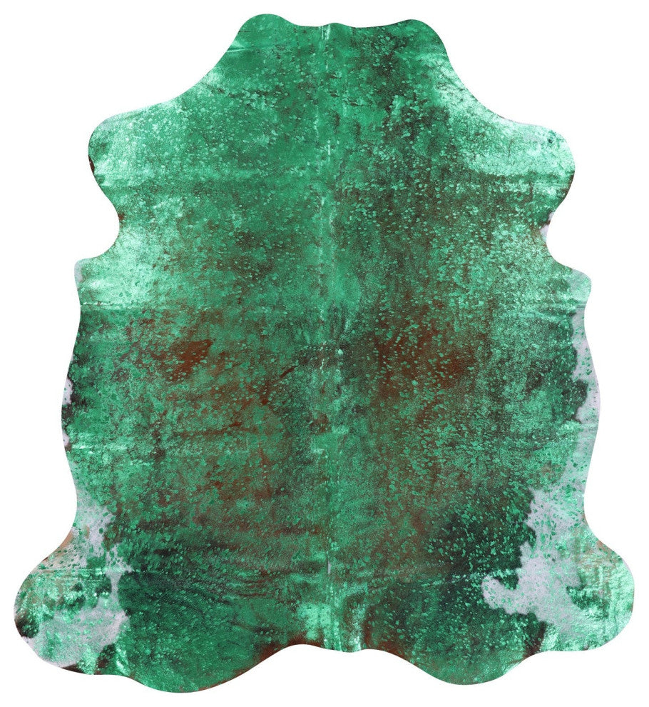 6' 4" X 5' 10" Green Metallic Cowhide Rug C2096