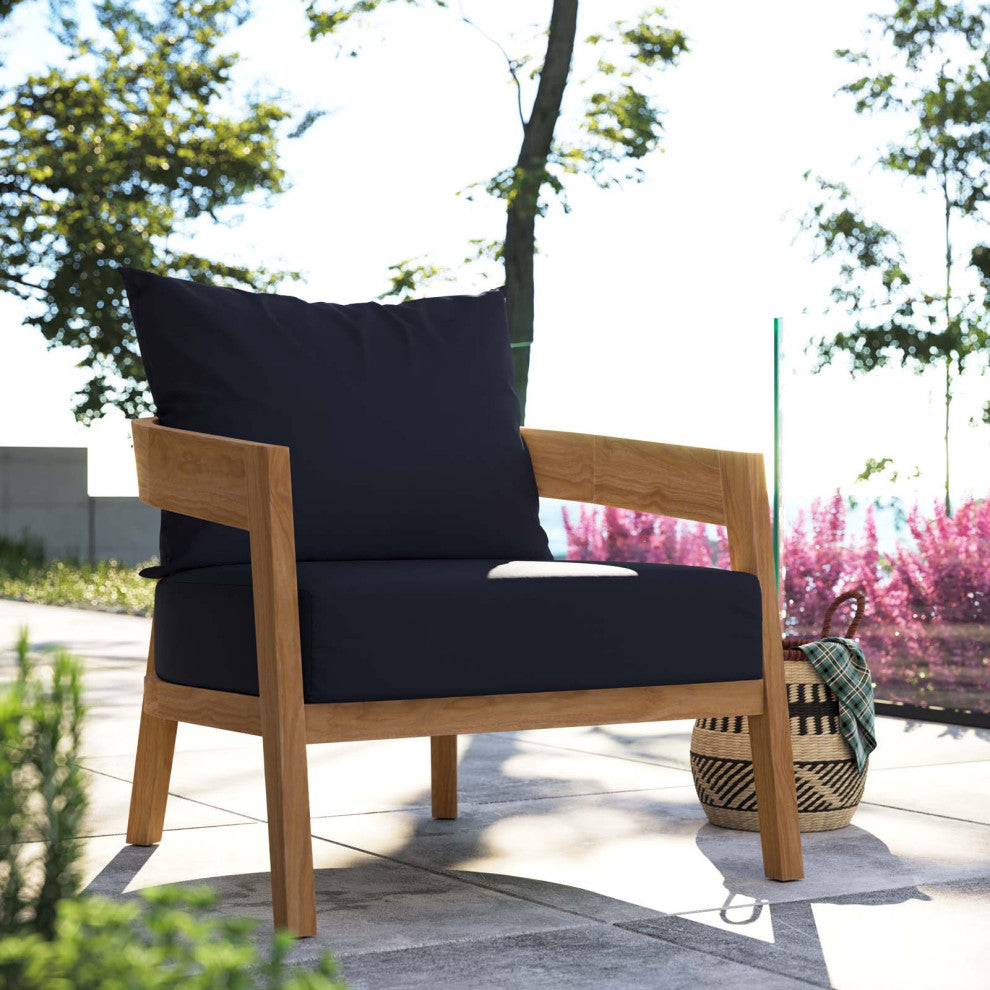 Brisbane Teak Wood Outdoor Patio Armchair, Natural Navy