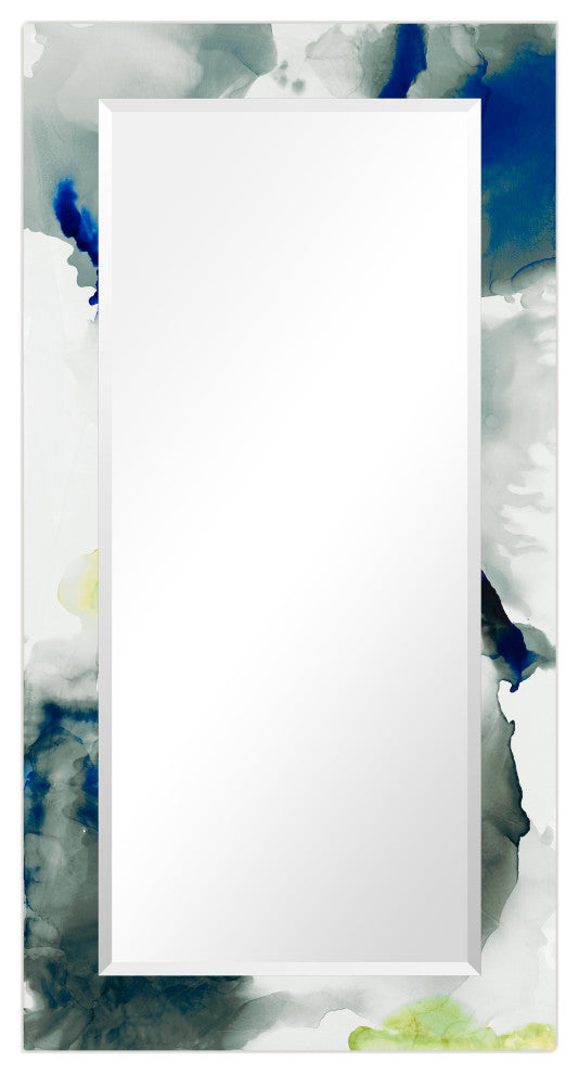 "Ephemeral" Beveled Mirror on Printed Abstarct Tempered Art Glass, 54"x28"