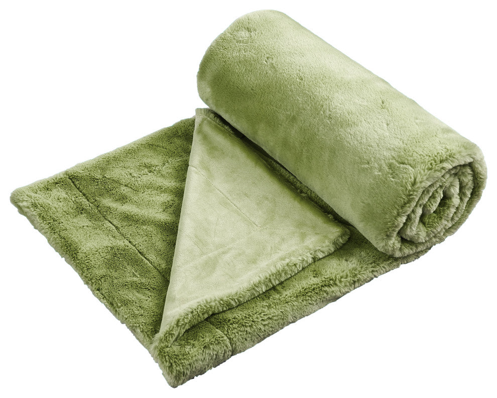 Fox Faux Fur Throw Blanket, Green Moss, 50''x60''