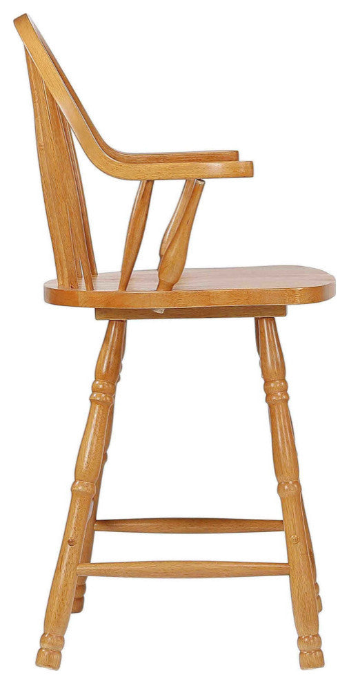 Oak Selections 24" Windsor Barstool With Arms, Light Oak, Set of 2