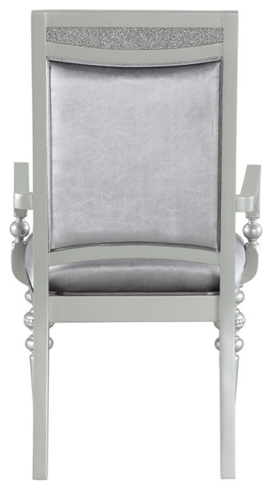 Set of 2 Upholstered Arm Chair, Silver/Platinum Finish