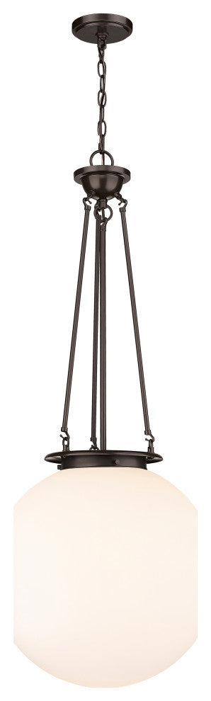 Beacon 1 Light 18" Pendant, Oiled Brass, Matte White Glass