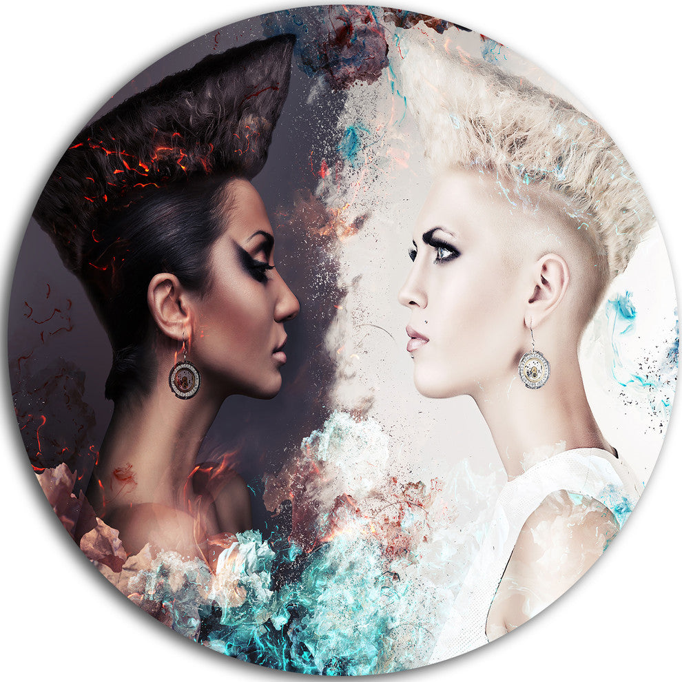 Evil And Good Women Face To Face, Art Portrait Round Wall Art, 11"