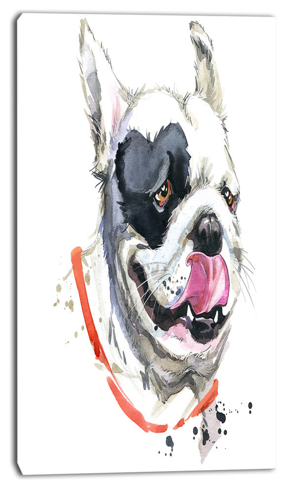 Kiss French Bulldog Illustration, Animal Canvas Wall Art, 16"x32"