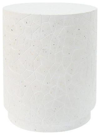 GDF Studio Outdoor Terrazzo Drum-Shaped End Table, White