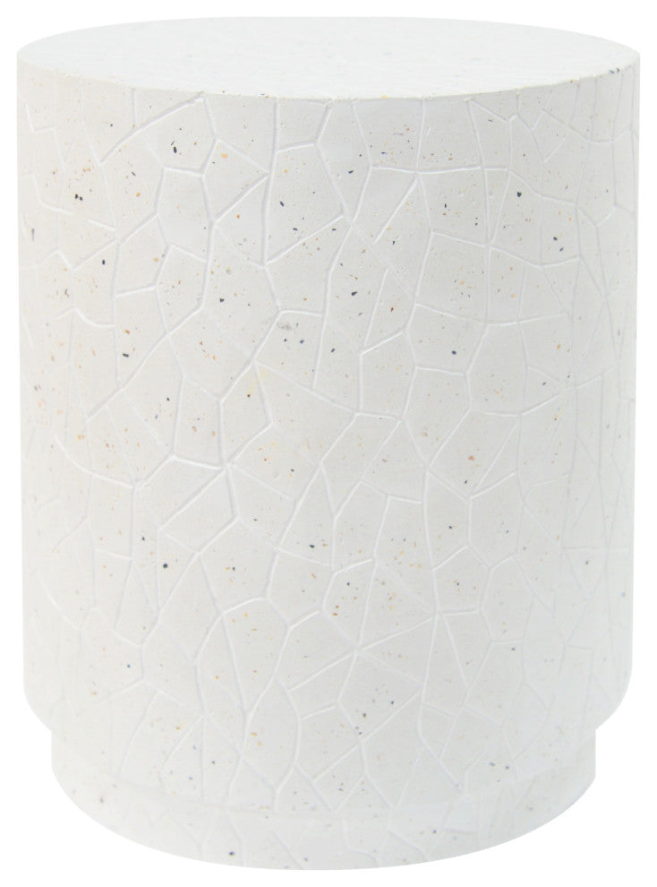 GDF Studio Outdoor Terrazzo Drum-Shaped End Table, White