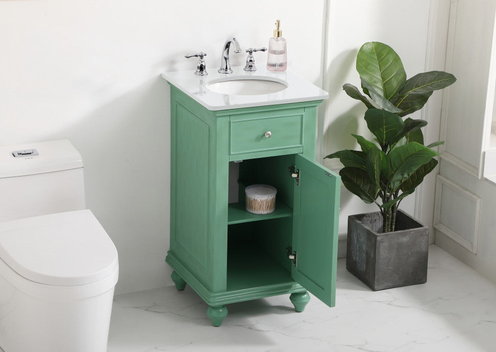19" Single Bathroom Vanity, Vintage Mint With Ivory White Engineered Marble