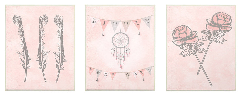 Stupell Ind. Little Babe Cave Dreamcatcher Wall Plaque Set, 3pc, each 10"x15"
