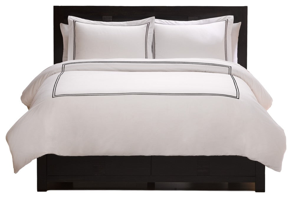 Satin Stitched 100% Cotton Percale Duvet Set, King, Cal King, Black