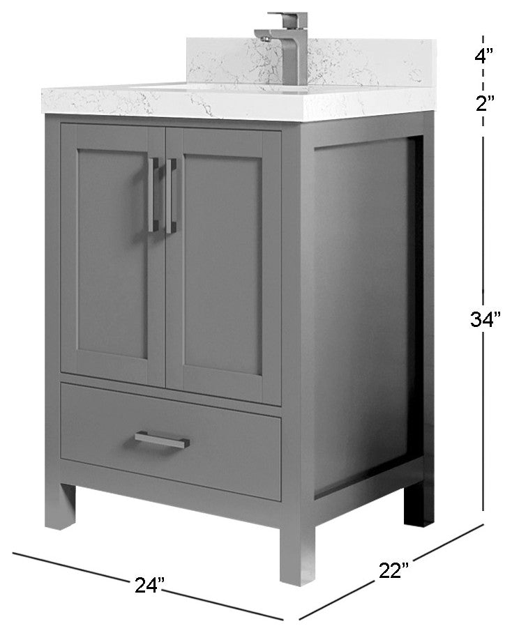 Malibu 24" Single Sink Bath Vanity in Fine Grain 2" Calacatta Gold