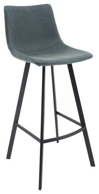 LeisureMod Elland Modern Upholstered Leather Bar Stool With Iron Legs & Footrest