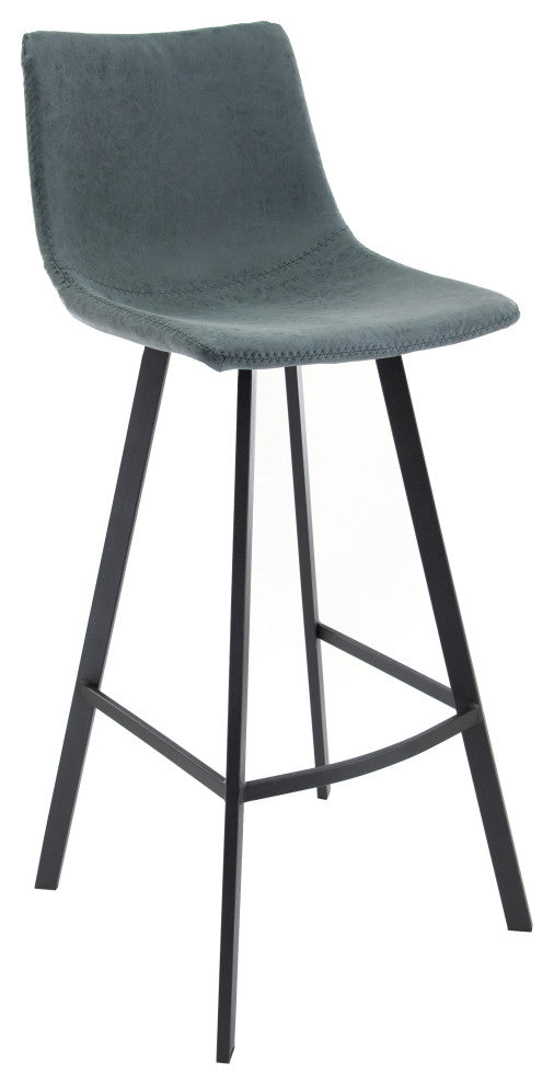 LeisureMod Elland Modern Upholstered Leather Bar Stool With Iron Legs & Footrest