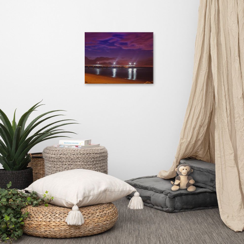 The Pier at Woodland Beach Night Photography Canvas Wall Art Print, 18" X 24"