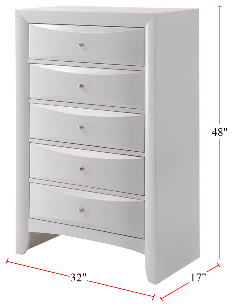 Sturdy Wood Chest with 5 Drawers, White