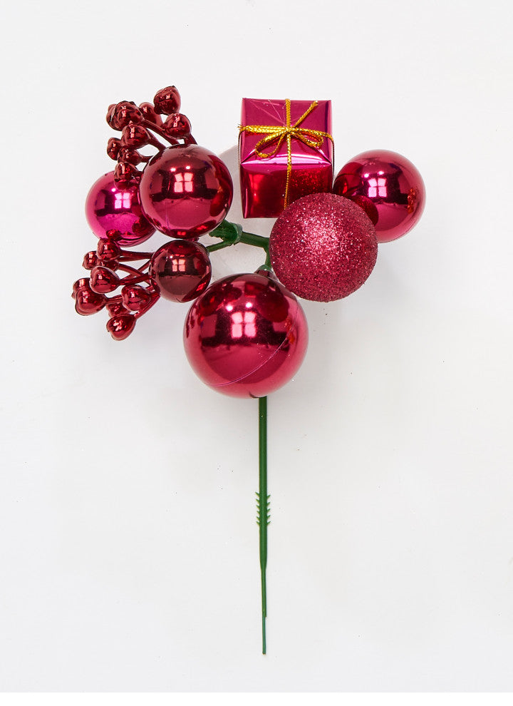 Christmas Ball Gift Berry Pick, Burgundy  Set Of 12