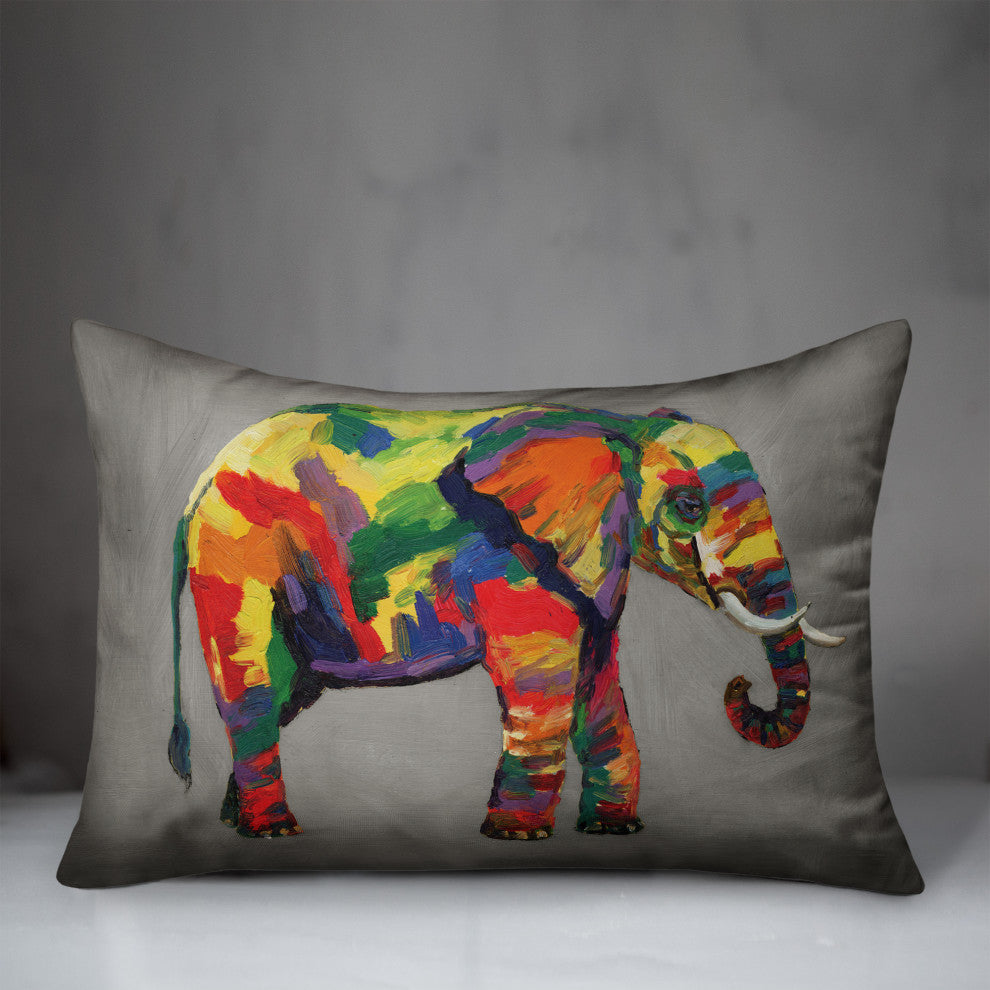 Bright Elephant on Gray 14x20 Indoor/Outdoor Pillow