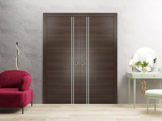 French Double Pocket Doors 48x96 | Planum 0310 Chocolate Ash | Kit Trims Rail