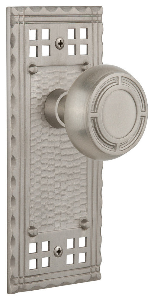 Craftsman Plate Privacy Mission Knob, Satin Nickel