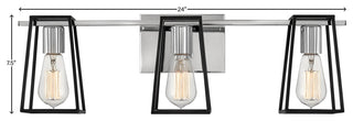 Hinkley Filmore 24" Three Light Bath Vanity Fixture, Chrome + Black