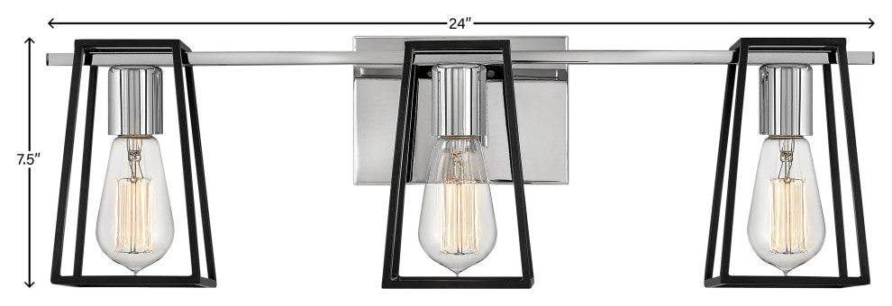 Hinkley Filmore 24" Three Light Bath Vanity Fixture, Chrome + Black