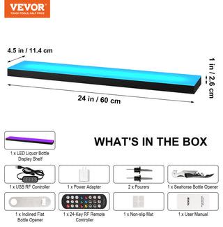 VEVOR LED Lighted Liquor Bottle Display Bar Shelf RF & App Control 24" 1-Step