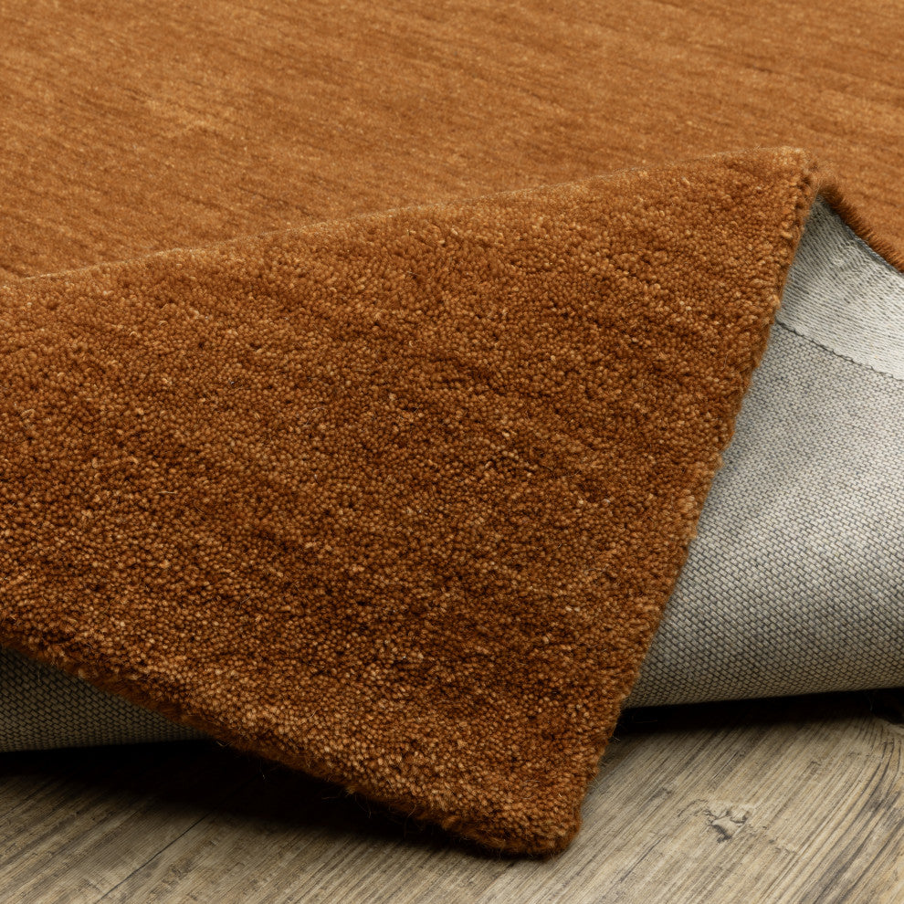 Apollo Heathered Solid Rust Hand-Made Wool Area Rug 10' x 13'