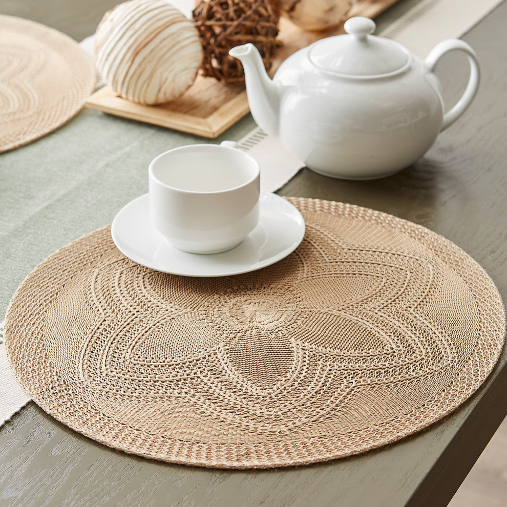 Stone Floral Pp Woven Round Placemat, Set Of 6